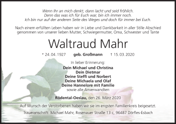 Anzeige von Waltraud Mahr von MGO