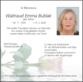 Anzeige von Waltraud Emma Bublak von MGO