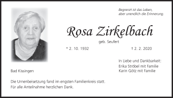 Anzeige von Rosa Zirkelbach von MGO