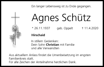 Anzeige von Agnes Schütz von MGO