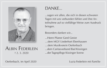 Anzeige von Albin Federlein von MGO