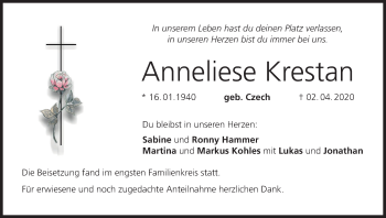 Anzeige von Anneliese Krestan von MGO