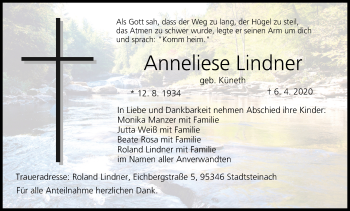 Anzeige von Anneliese Lindner von MGO