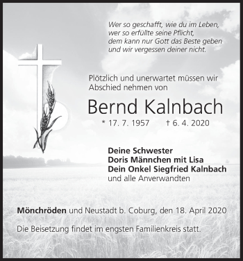 Anzeige von Bernd Kalnbach von MGO