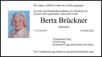 Anzeige von Berta Brückner von MGO