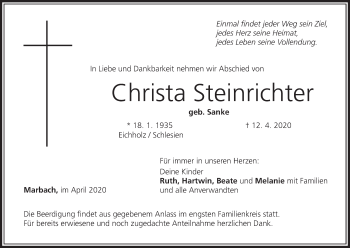 Anzeige von Christa Steinrichter von MGO