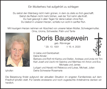 Anzeige von Doris Bausewein von MGO