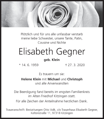 Anzeige von Elisabeth Gegner von MGO