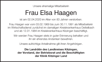Anzeige von Elsa Haagen von MGO