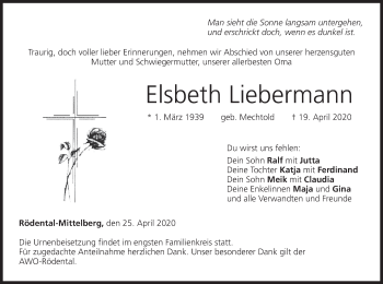 Anzeige von Elsbeth Liebermann von MGO