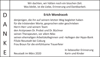 Anzeige von Erich Wondracek von MGO