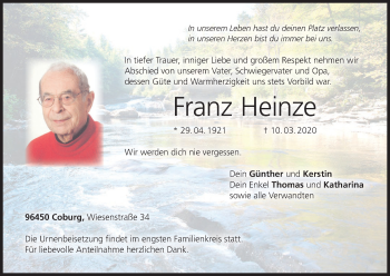 Anzeige von Franz Heinze von MGO