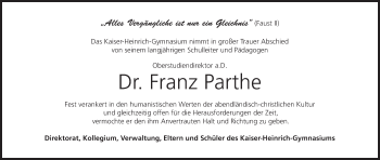 Anzeige von Franz Parthe von MGO