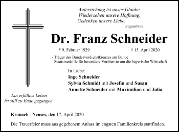 Anzeige von Franz Schneider von MGO