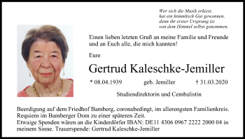 Anzeige von Gertrud Kaleschke-Jemiller von MGO