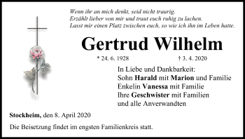 Anzeige von Gertrud Wilhelm von MGO