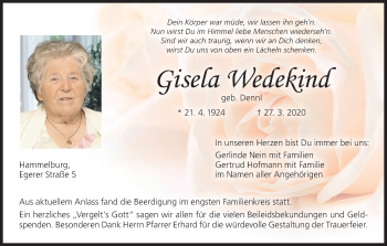 Anzeige von Gisela Wedekind von MGO