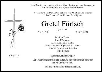 Anzeige von Gretel Förtsch von MGO