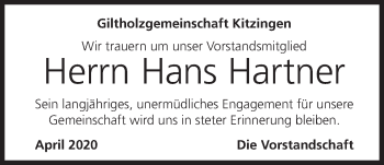 Anzeige von Hans Hartner von MGO