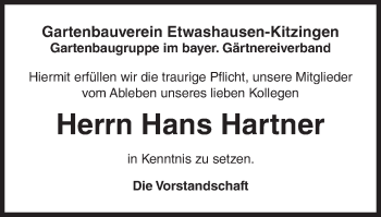 Anzeige von Hans Hartner von MGO
