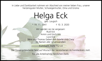 Anzeige von Helga Eck von MGO