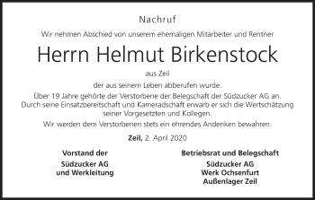 Anzeige von Helmut Birkenstock von MGO