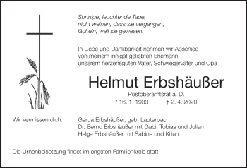 Anzeige von Helmut Erbshäußer von MGO
