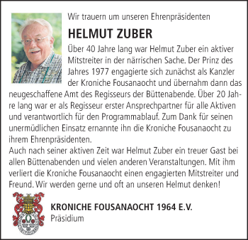 Anzeige von Helmut Zuber von MGO