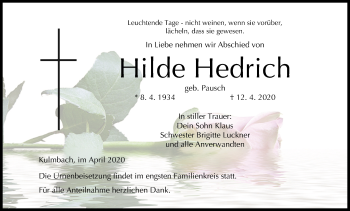 Anzeige von Hilde Hedrich von MGO