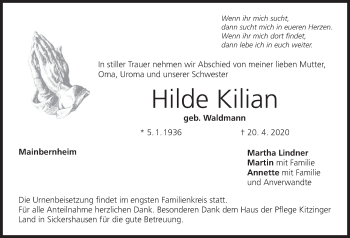 Anzeige von Hilde Kilian von MGO