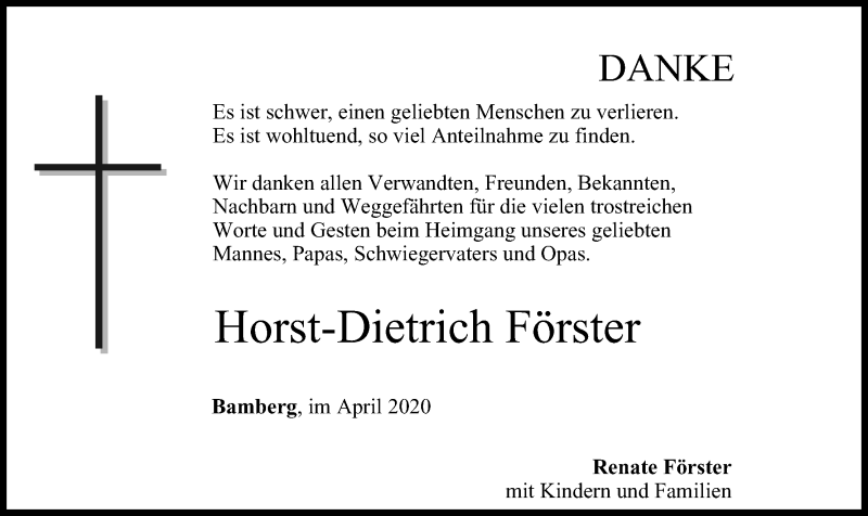  Traueranzeige für Horst-Dietrich Förster vom 11.04.2020 aus MGO