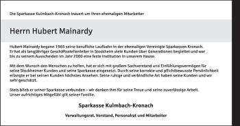 Anzeige von Hubert Mainardy von MGO