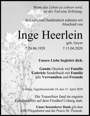 Anzeige von Inge Heerlein von MGO