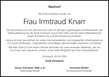 Anzeige von Irmtraud Knarr von MGO