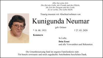 Anzeige von Kunigunda Neumar von MGO