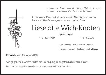 Anzeige von Lieselotte Wich-Knoten von MGO