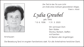 Anzeige von Lydia Greubel von MGO
