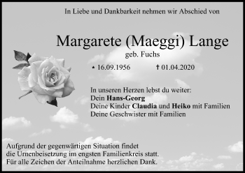 Anzeige von Margarete Lange von MGO