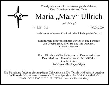 Anzeige von Maria Ullrich von MGO