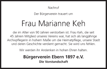 Anzeige von Marianne Keh von MGO