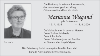 Anzeige von Marianne Wiegand von MGO