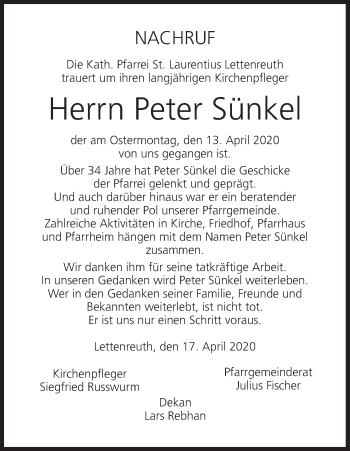 Anzeige von Peter Sünkel von MGO