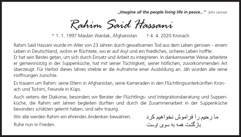  Traueranzeige für Rahim Said Hassani vom 11.04.2020 aus MGO