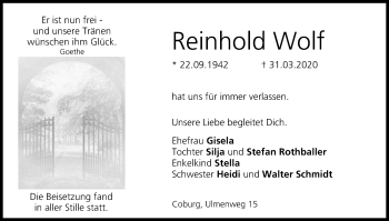 Anzeige von Reinhold Wolf von MGO