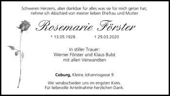 Anzeige von Rosemarie Förster von MGO