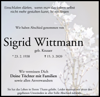 Anzeige von Sigrid Wittmann von MGO