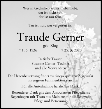 Anzeige von Traude Gerner von MGO