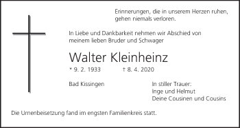 Anzeige von Walter Kleinheinz von MGO