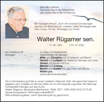 Anzeige von Walter Rügamer von MGO