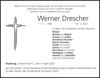 Anzeige von Werner Drescher von MGO